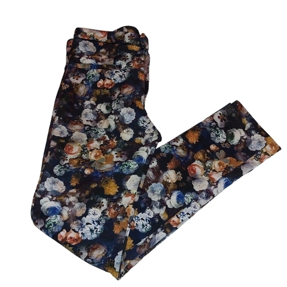 𝅺zara NAVY BLUE FLORAL PRINT TROUSER LEGGINGS- M - Picture 3 of 5